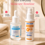 Bermaluxe Daily Duo showing Zaviro Niacinamide Serum and Solvani SPF 30 Sunscreen as a two step skincare routine